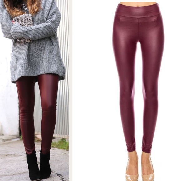 LAST ONE ❣️BURGUNDY FAUX LEATHER LEGGINGS - Picture 2 of 6